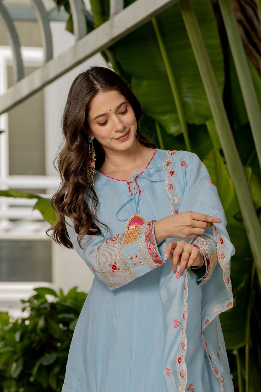 Aarohi Powder Blue Anarkali Kurta Set