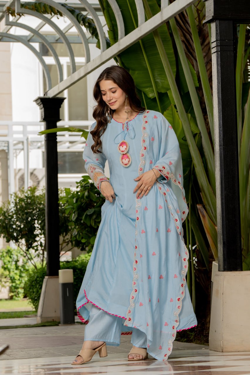 Aarohi Powder Blue Anarkali Kurta Set