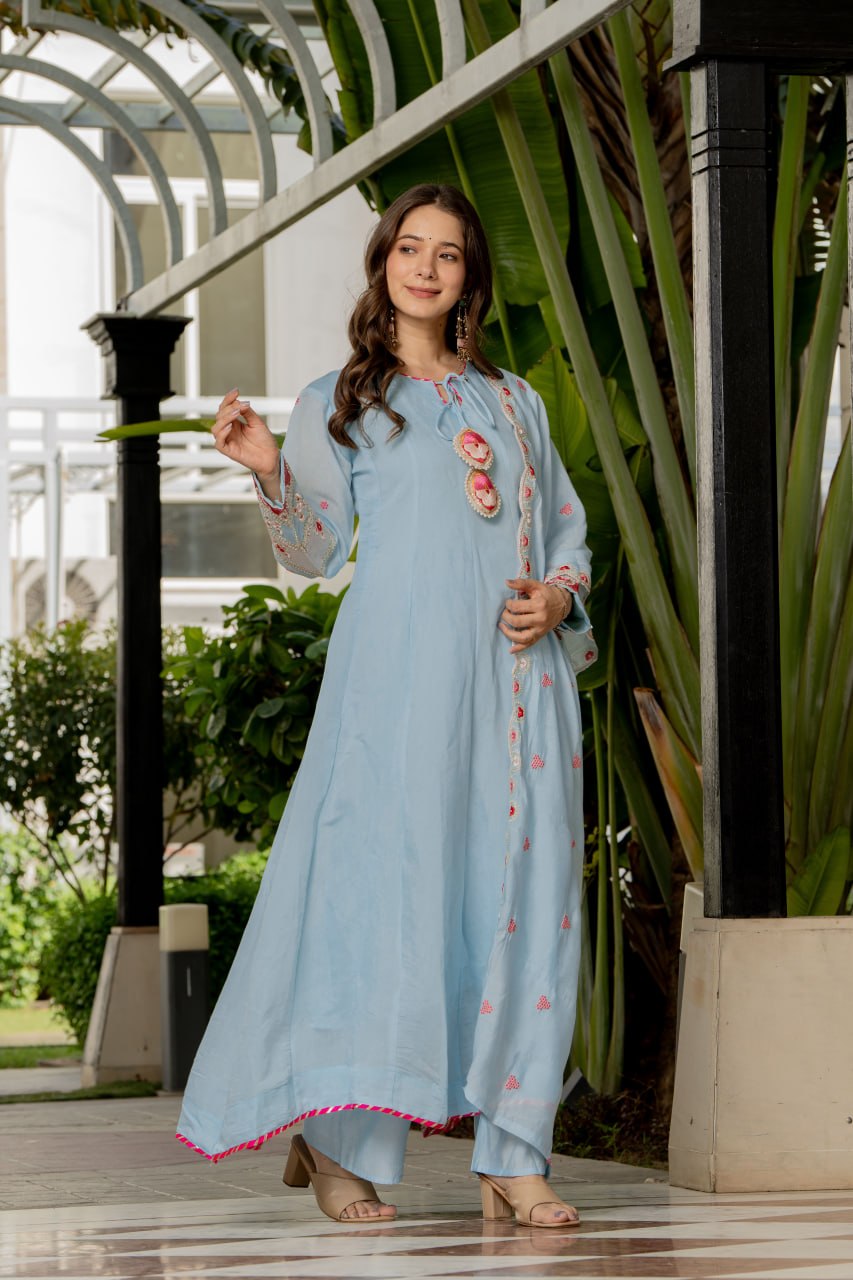 Aarohi Powder Blue Anarkali Kurta Set