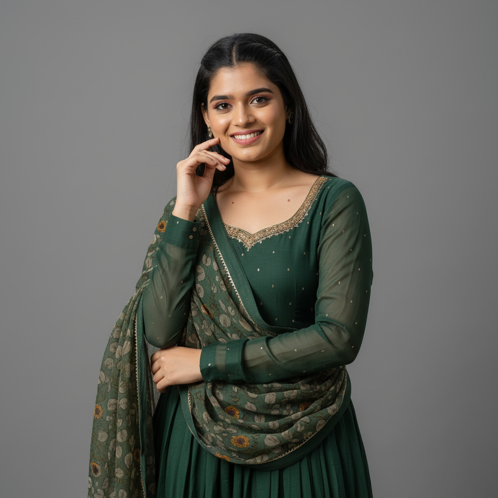 deep green Anarkali suit set