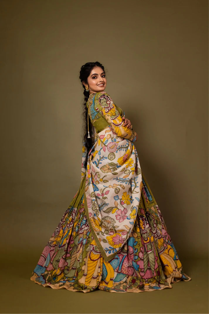 Green Kalmkari Lehenga set