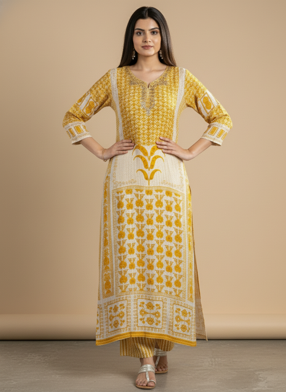 Women’s Mustard Yellow Printed Anarkali Kurta