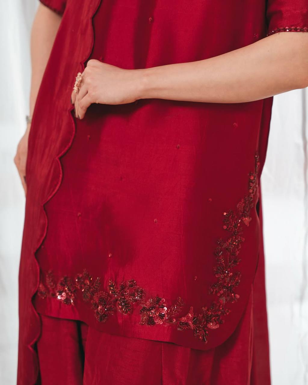 Crimson Red Farshi Shalwar Suit