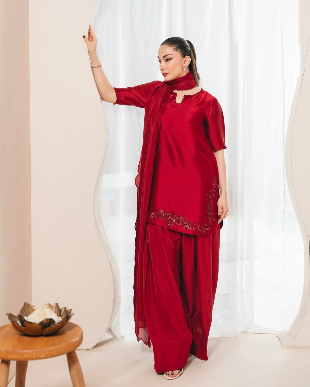 Crimson Red Farshi Shalwar Suit