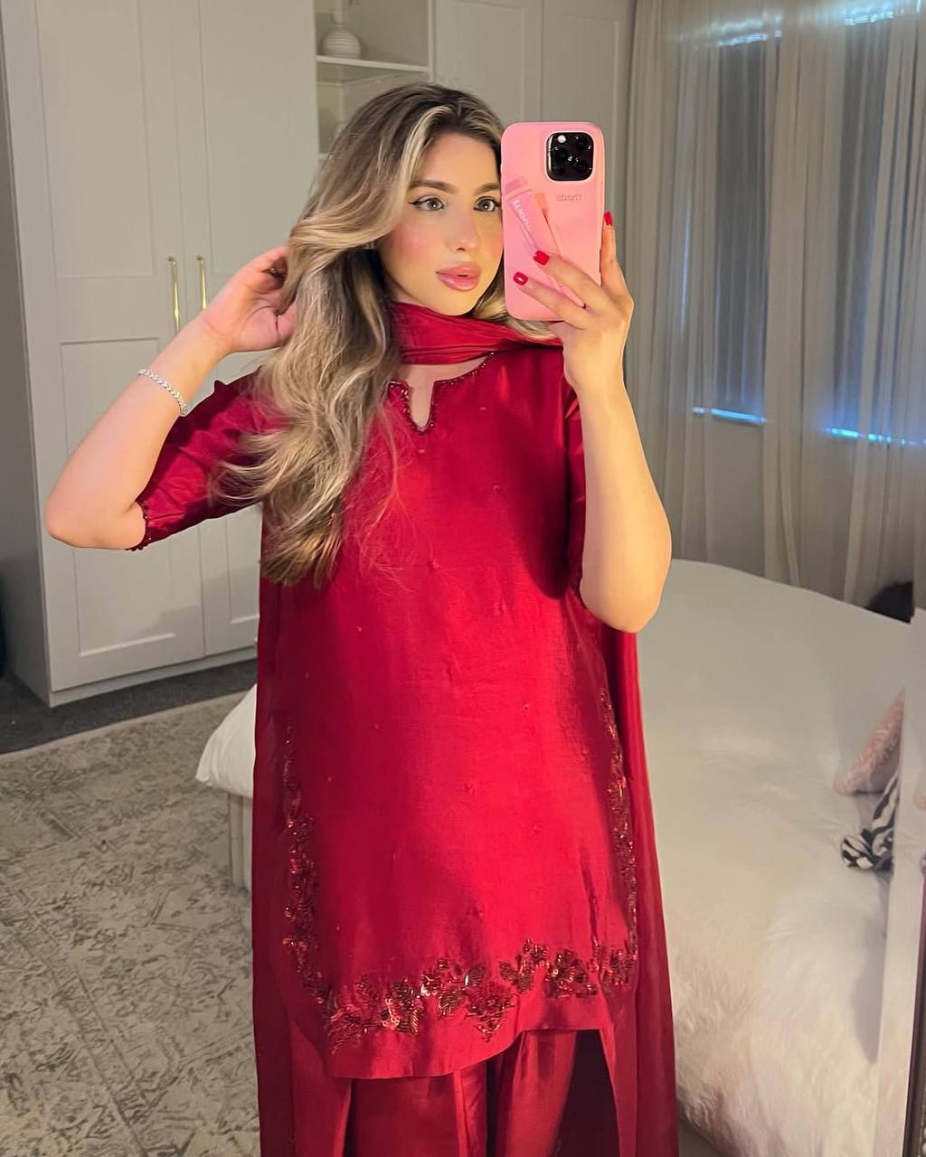 Crimson Red Farshi Shalwar Suit